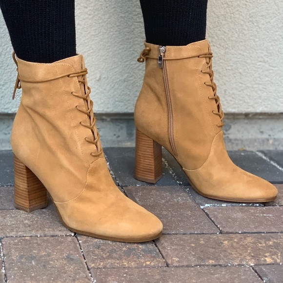 Genuine Suede High Block Heel Lace Up Combat Boots - Picture 6 of 8